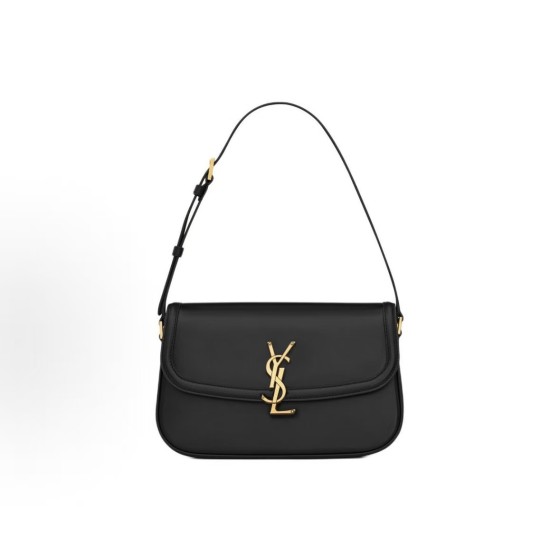SAINT LAURENT YSL SOLFERINO letter LOgo lock opening and closing shoulder strap adjustable underarm bag, single shoulder bag, medium size, black